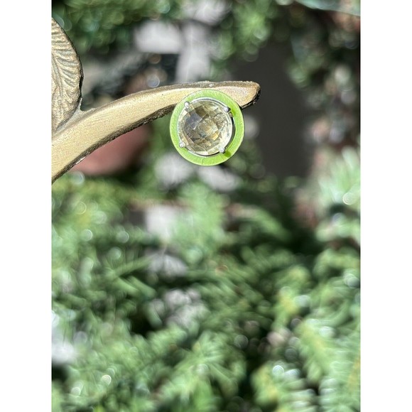 Faceted Citrine & Green Enamel Stud Earrings  From Closed Jewelry Store Gift Box - Picture 5 of 10